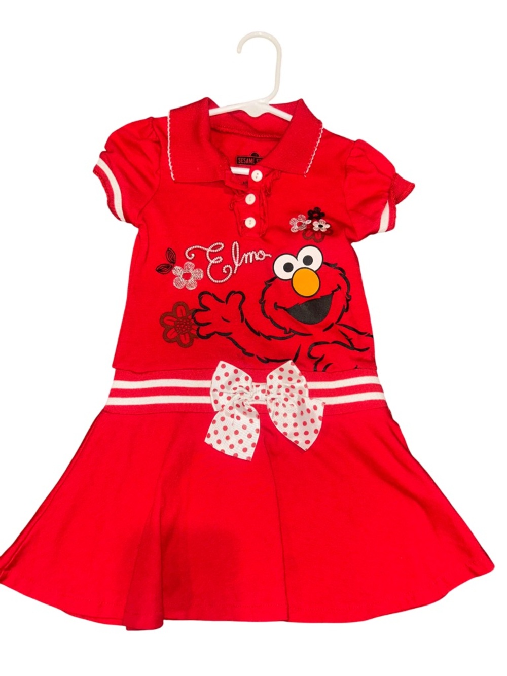 Sesame Street Elmo Red Polo Dress with White Polka Dot Bow